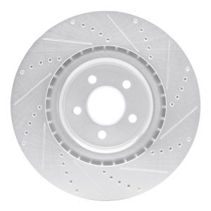 Ford Mustang Brake Rotor (1) - Front Left - R1 Concepts - Drilled & Slotted - Silver - `07-`14